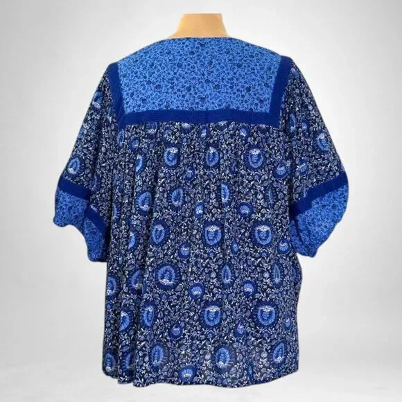 OLD NAVY Floral-Print Poet Swing Blouse "Blue Blossoms" print NWOT! Size 4X - Picture 3 of 7